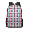 Red And Blue Argyle Pattern Print 17 Inch Backpack