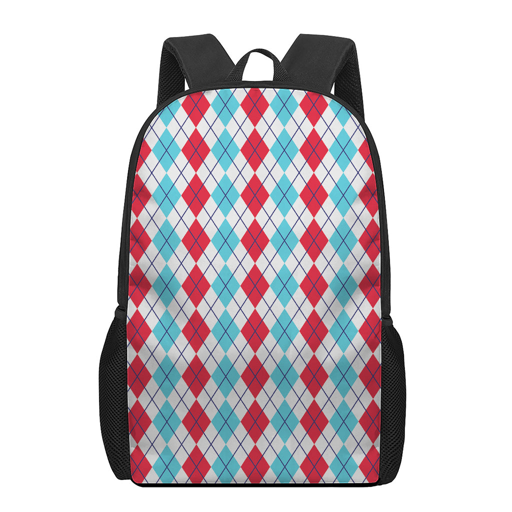 Red And Blue Argyle Pattern Print 17 Inch Backpack