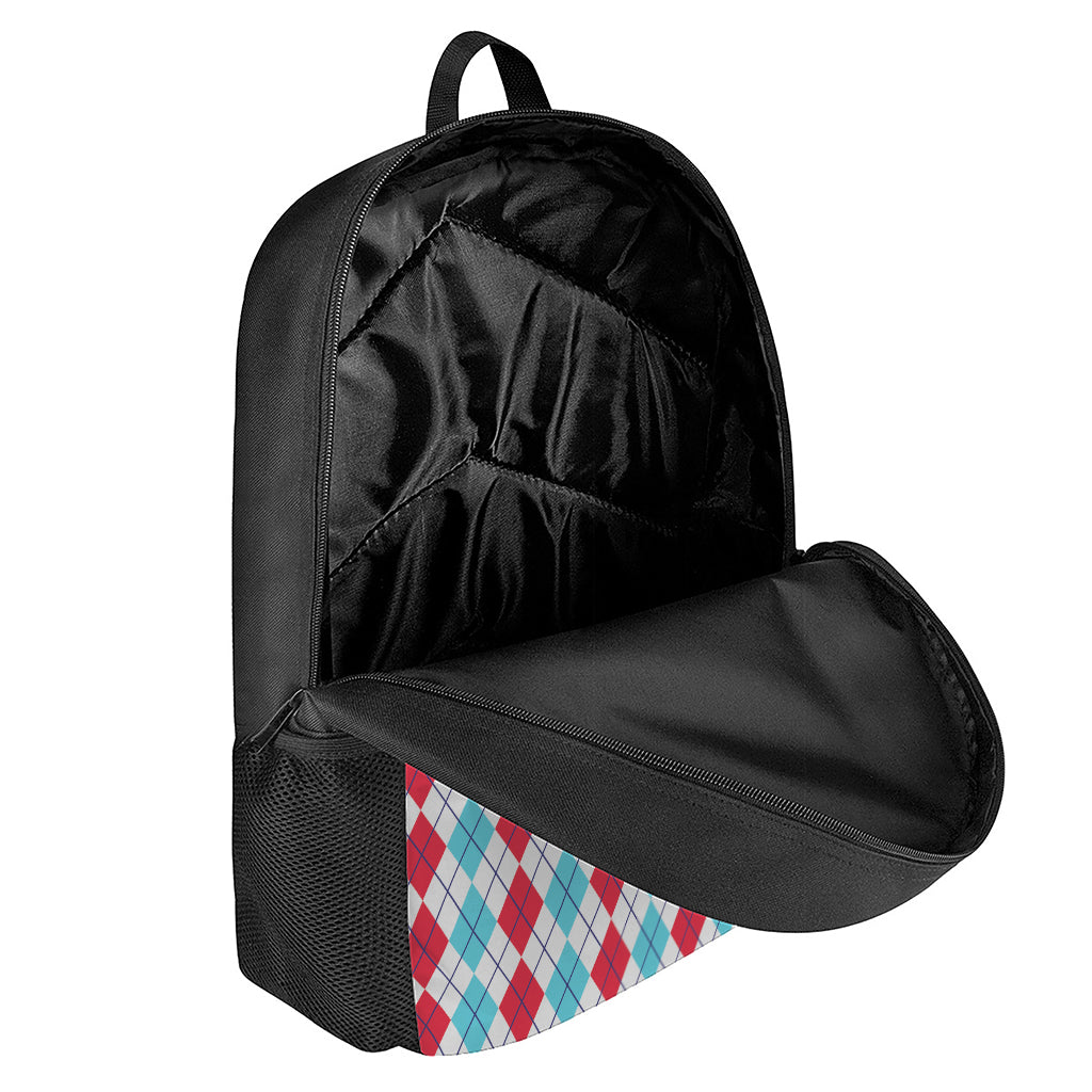 Red And Blue Argyle Pattern Print 17 Inch Backpack