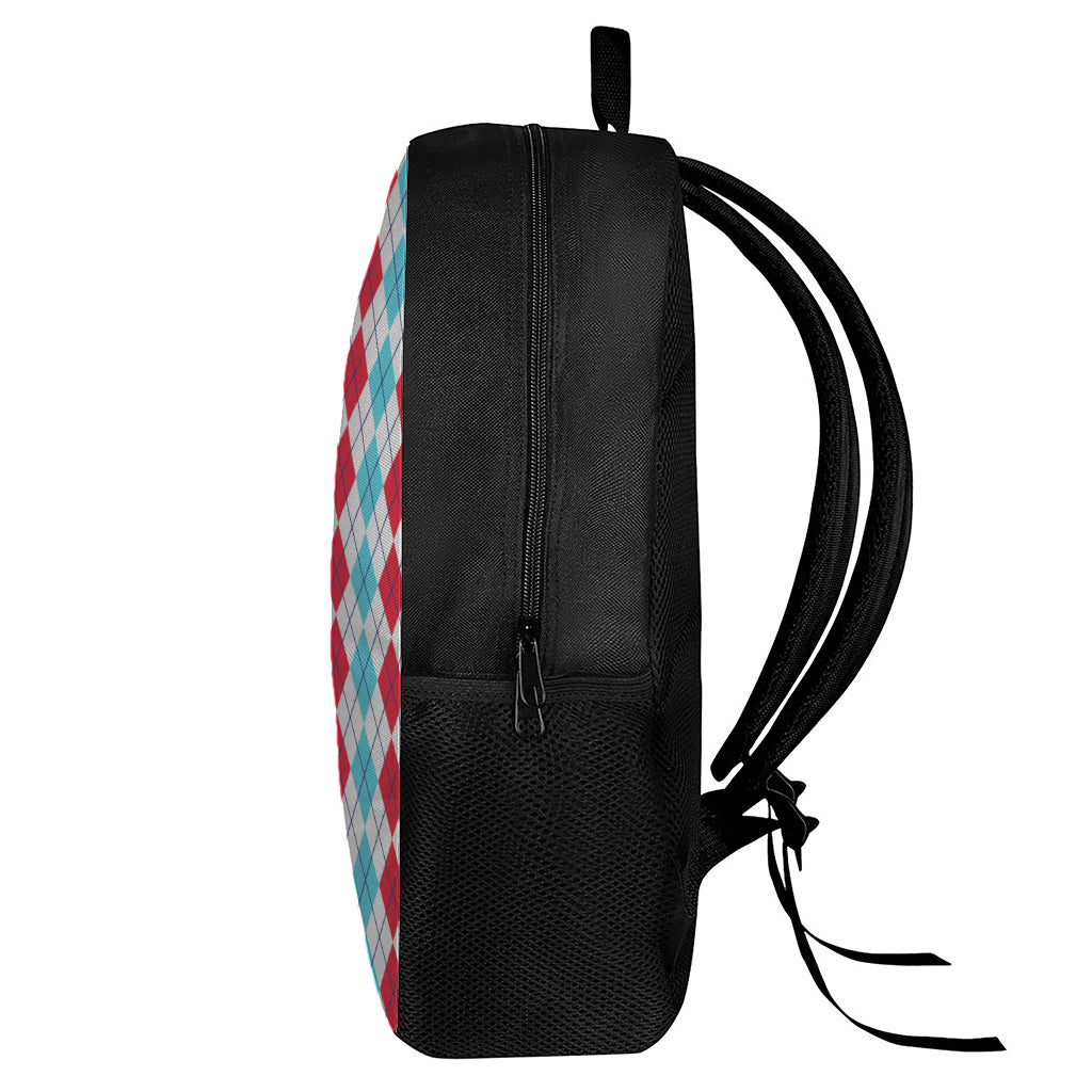 Red And Blue Argyle Pattern Print 17 Inch Backpack