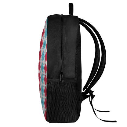 Red And Blue Argyle Pattern Print 17 Inch Backpack