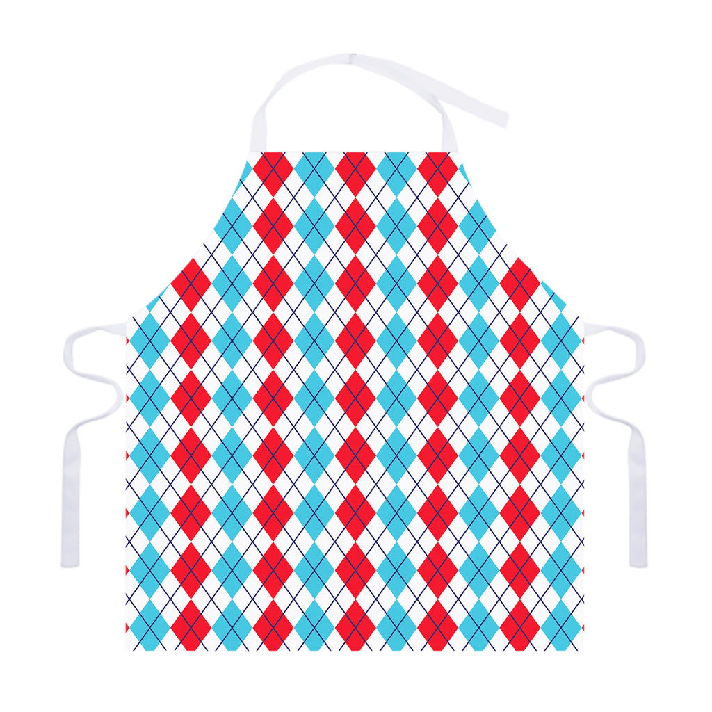 Red And Blue Argyle Pattern Print Adjustable Apron