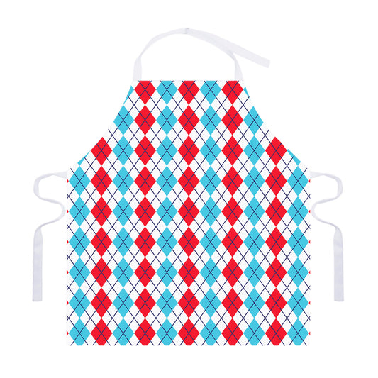 Red And Blue Argyle Pattern Print Adjustable Apron