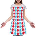Red And Blue Argyle Pattern Print Adjustable Apron