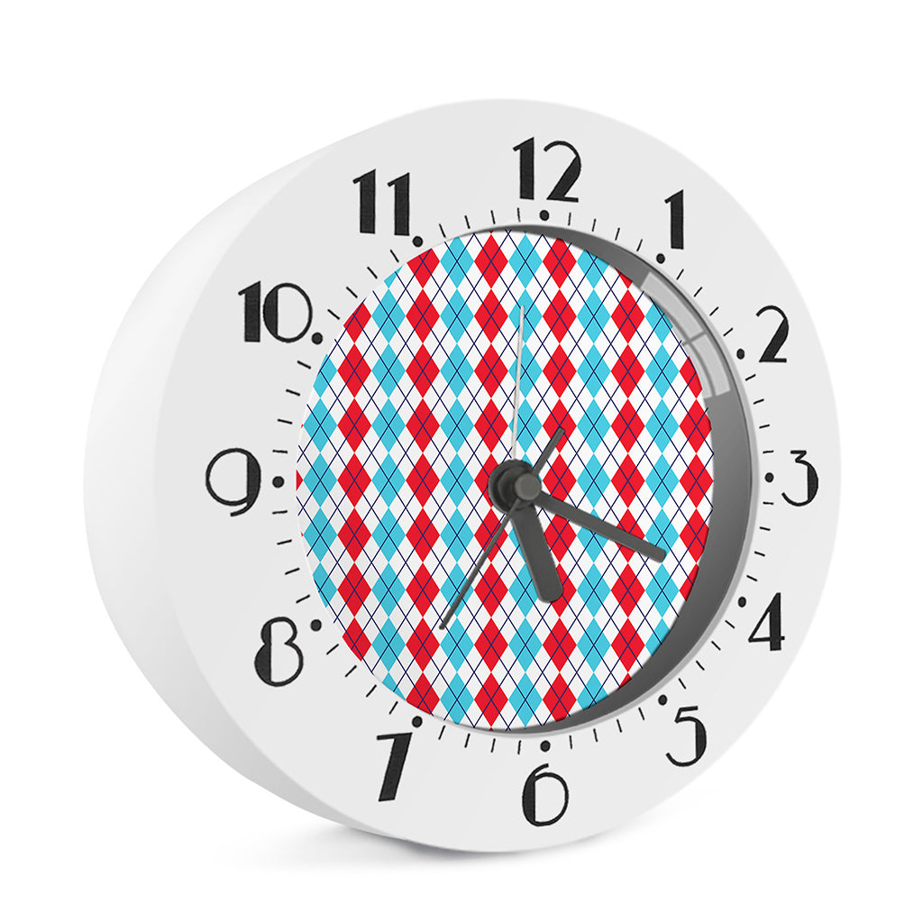 Red And Blue Argyle Pattern Print Alarm Clock