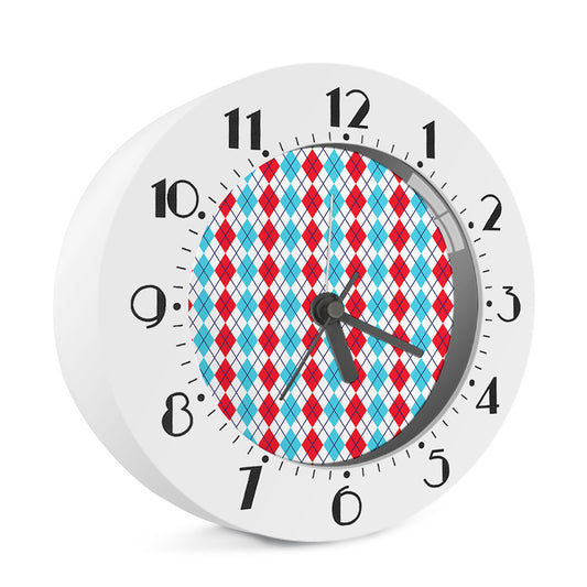 Red And Blue Argyle Pattern Print Alarm Clock