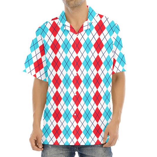 Red And Blue Argyle Pattern Print Aloha Shirt