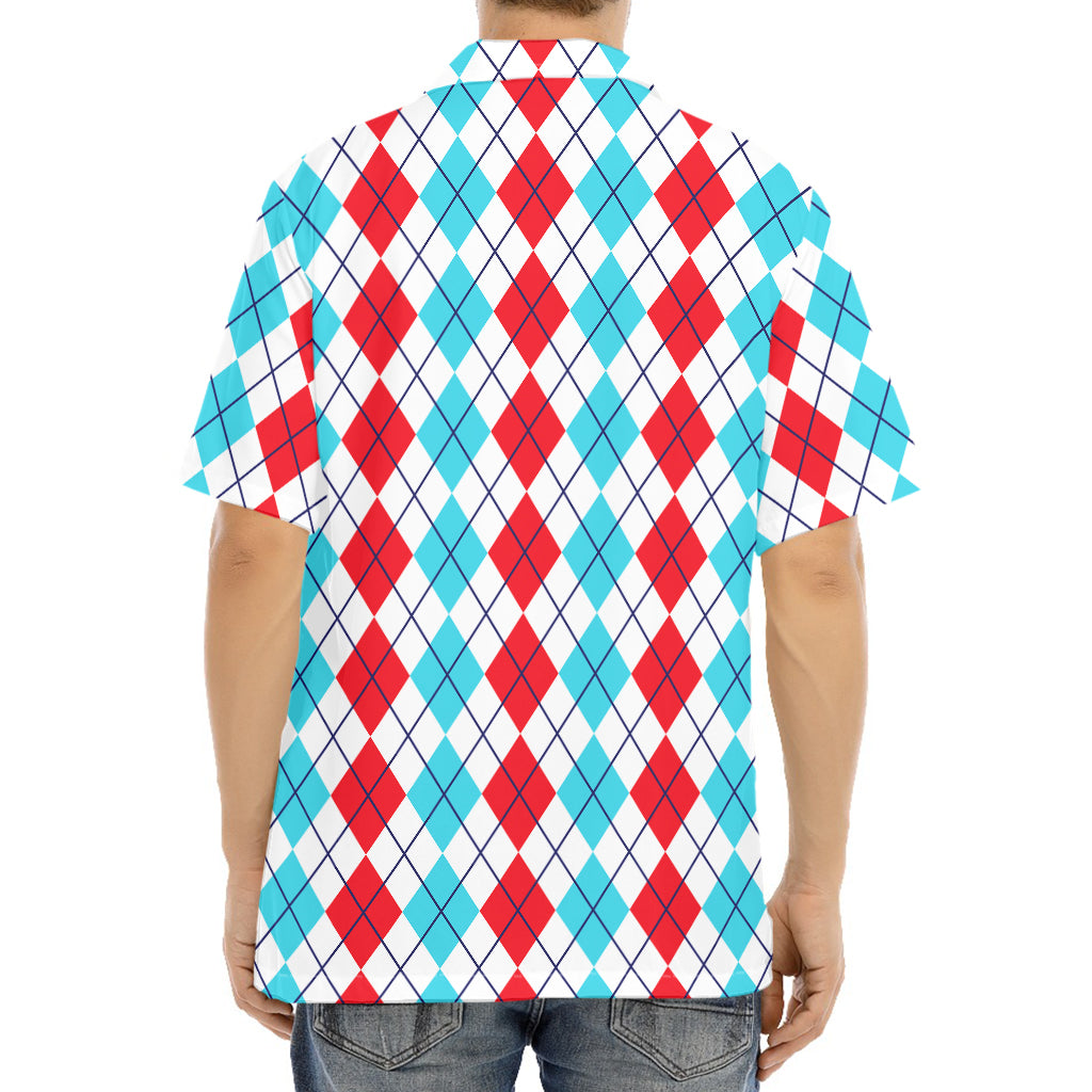 Red And Blue Argyle Pattern Print Aloha Shirt