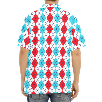 Red And Blue Argyle Pattern Print Aloha Shirt