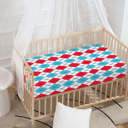 Red And Blue Argyle Pattern Print Baby Crib Sheet