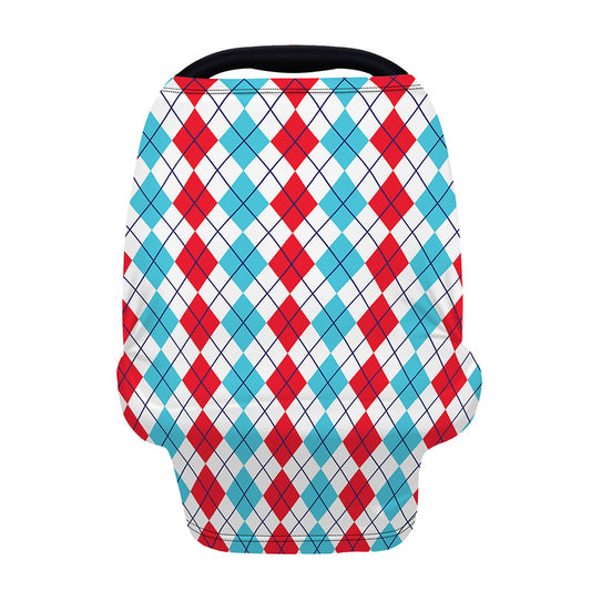 Red And Blue Argyle Pattern Print Baby Seat Cover