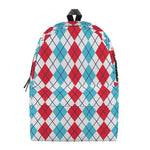 Red And Blue Argyle Pattern Print Backpack