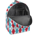 Red And Blue Argyle Pattern Print Backpack