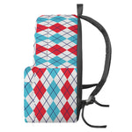 Red And Blue Argyle Pattern Print Backpack