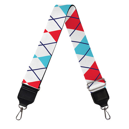 Red And Blue Argyle Pattern Print Bag Strap