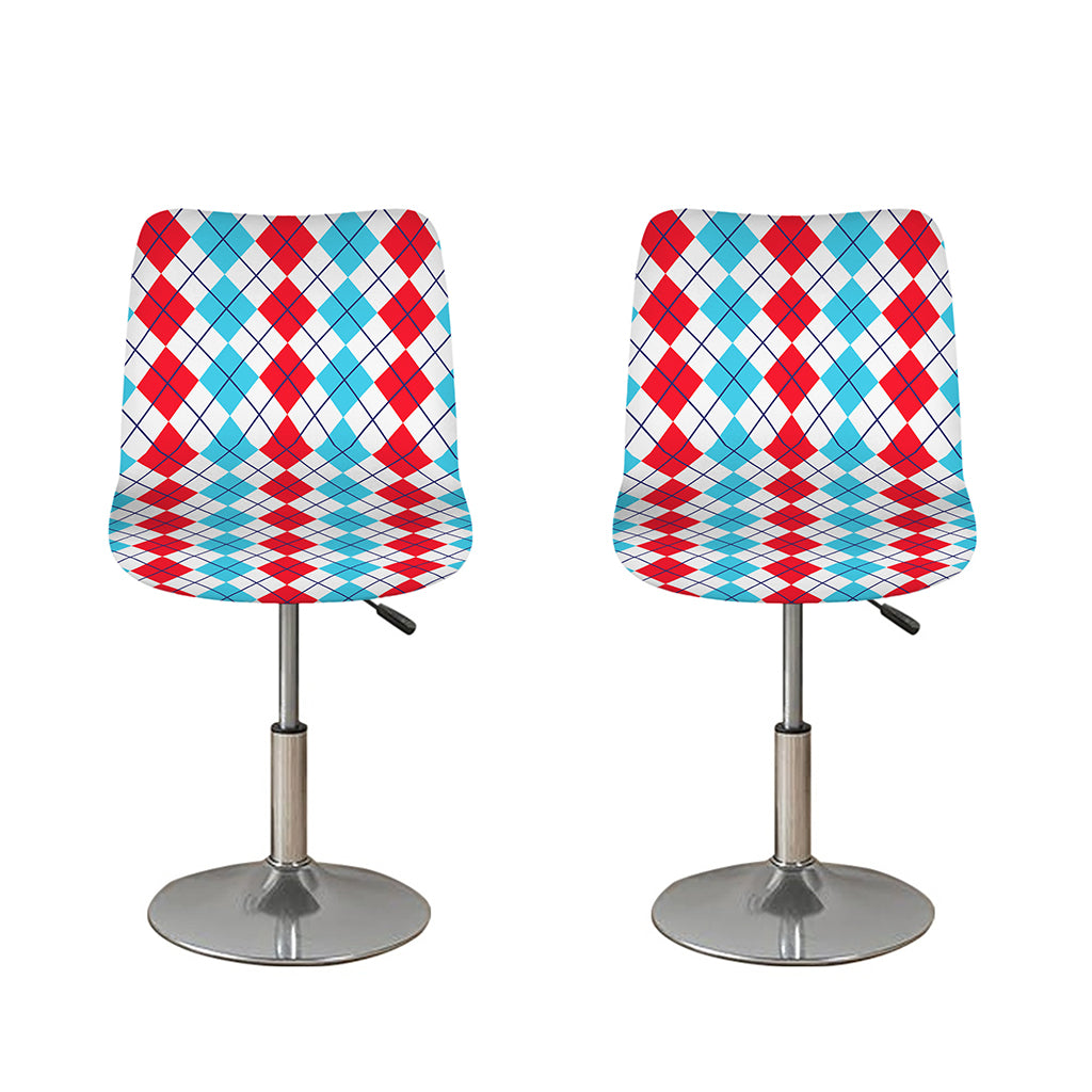 Red And Blue Argyle Pattern Print Bar Stool Covers