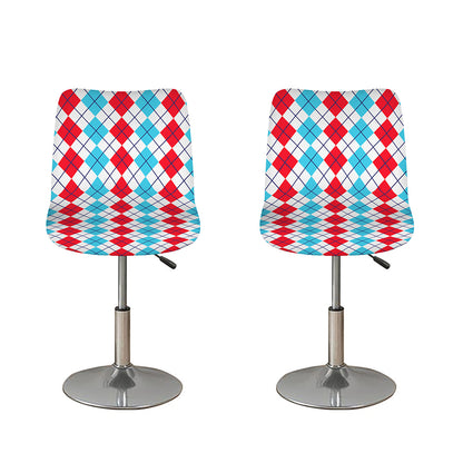 Red And Blue Argyle Pattern Print Bar Stool Covers