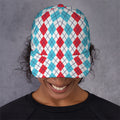 Red And Blue Argyle Pattern Print Baseball Cap