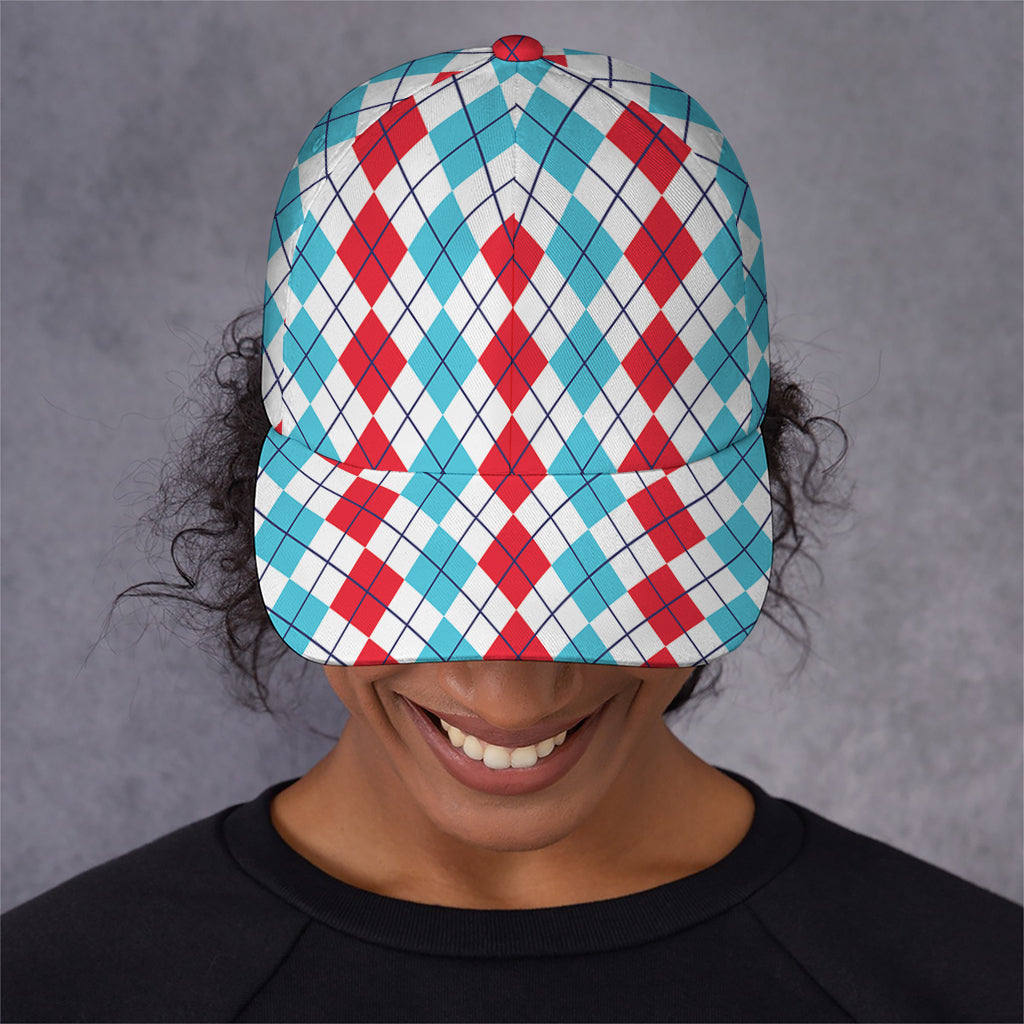 Red And Blue Argyle Pattern Print Baseball Cap