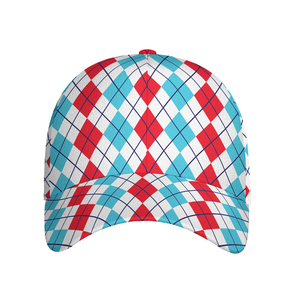 Red And Blue Argyle Pattern Print Baseball Cap