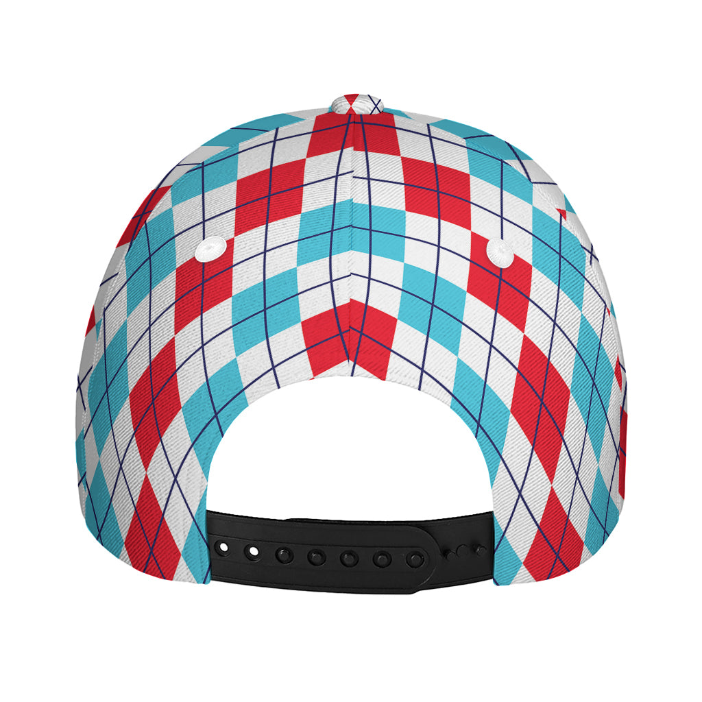 Red And Blue Argyle Pattern Print Baseball Cap