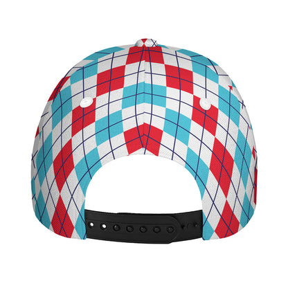 Red And Blue Argyle Pattern Print Baseball Cap