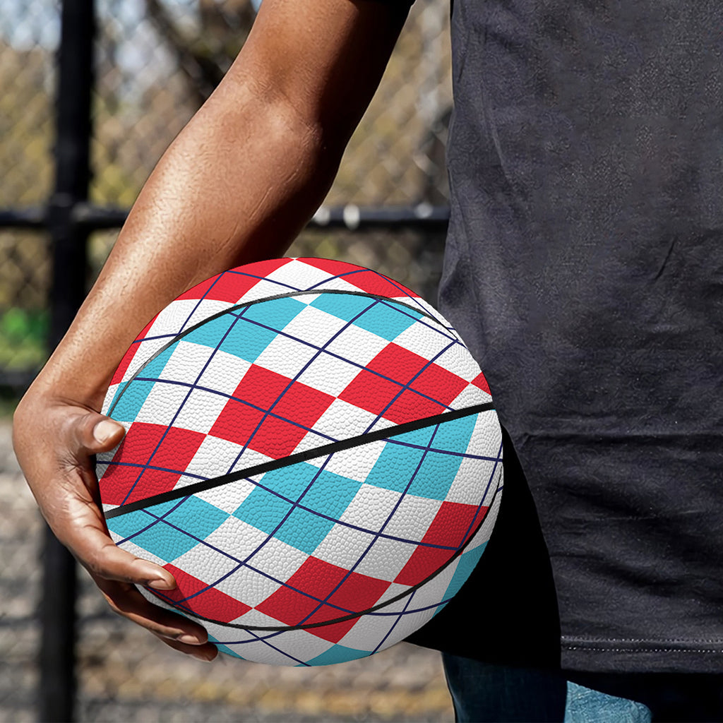 Red And Blue Argyle Pattern Print Basketball