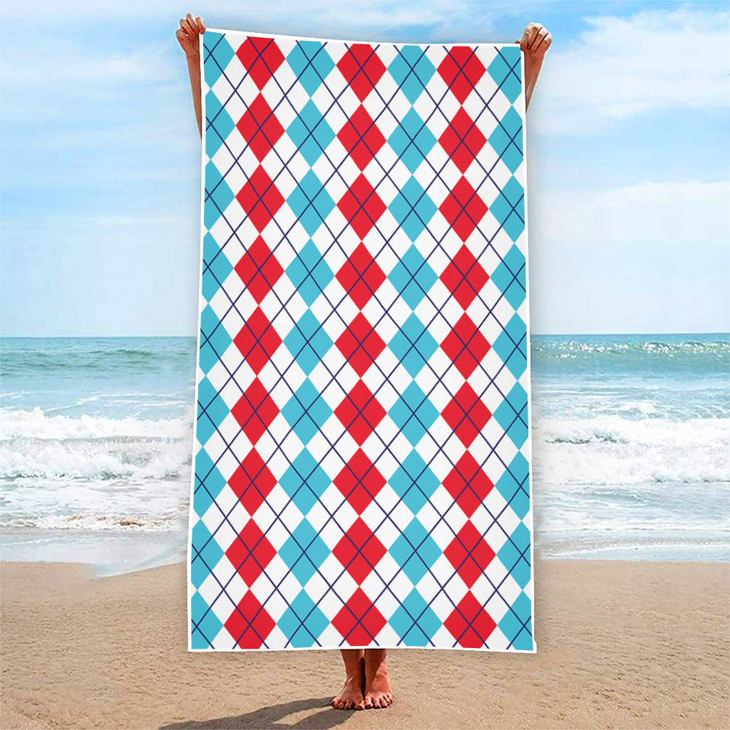 Red And Blue Argyle Pattern Print Beach Towel