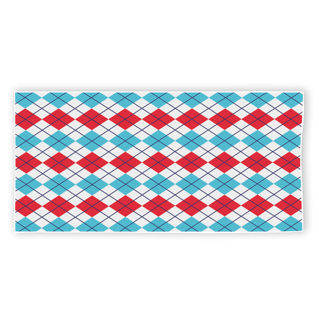 Red And Blue Argyle Pattern Print Beach Towel