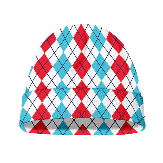Red And Blue Argyle Pattern Print Beanie