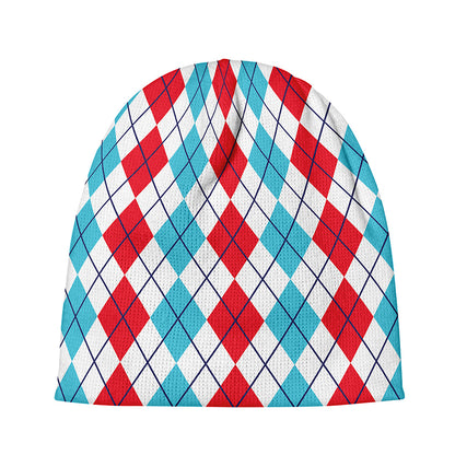 Red And Blue Argyle Pattern Print Beanie