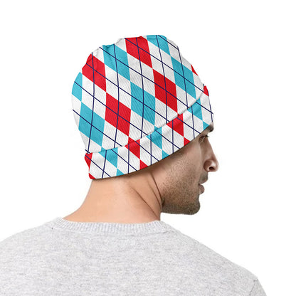 Red And Blue Argyle Pattern Print Beanie