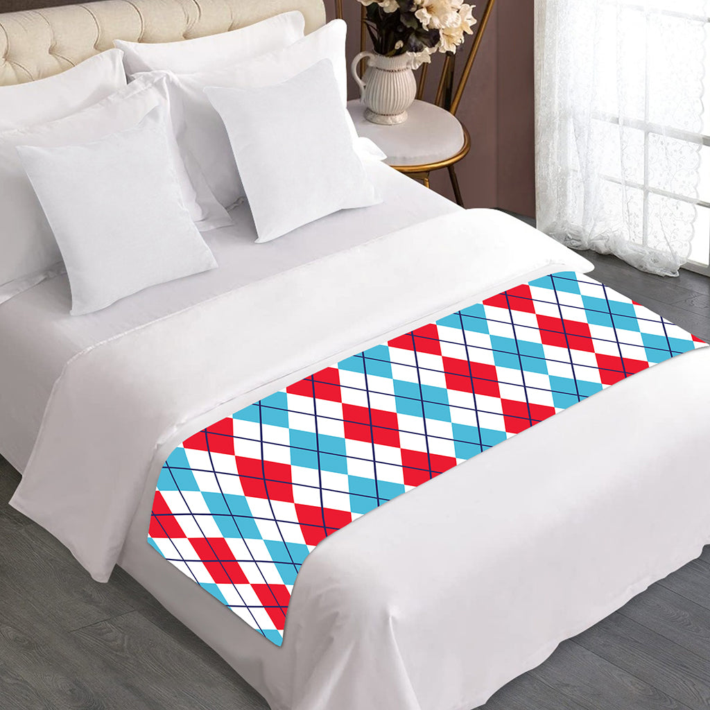Red And Blue Argyle Pattern Print Bed Runner
