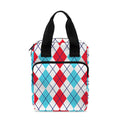 Red And Blue Argyle Pattern Print Bible Tote Bag