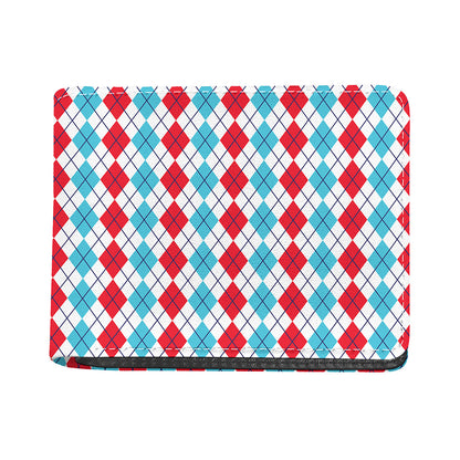Red And Blue Argyle Pattern Print Bifold Wallet