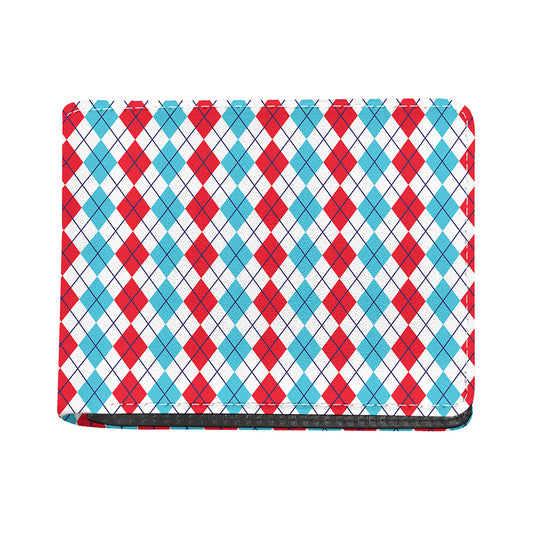 Red And Blue Argyle Pattern Print Bifold Wallet