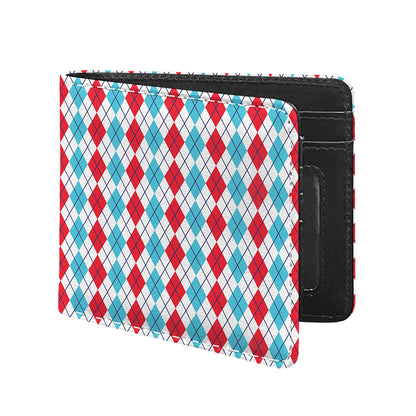 Red And Blue Argyle Pattern Print Bifold Wallet