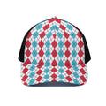 Red And Blue Argyle Pattern Print Black Mesh Trucker Hat