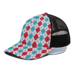 Red And Blue Argyle Pattern Print Black Mesh Trucker Cap