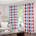 Red And Blue Argyle Pattern Print Dimout Grommet Curtains