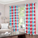 Red And Blue Argyle Pattern Print Blackout Grommet Curtains