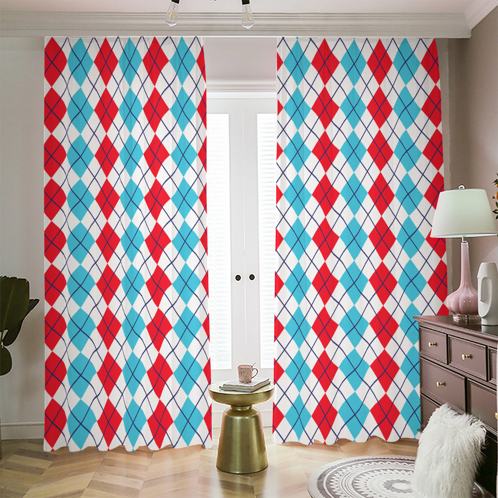 Red And Blue Argyle Pattern Print Blackout Pencil Pleat Curtains