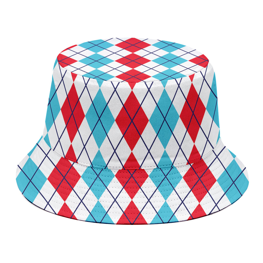 Red And Blue Argyle Pattern Print Bucket Hat