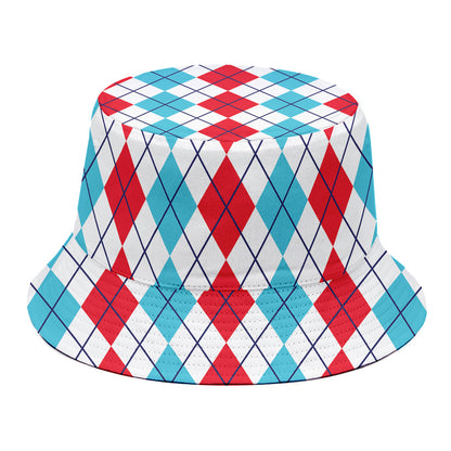 Red And Blue Argyle Pattern Print Bucket Hat
