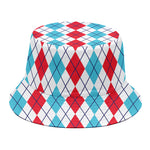 Red And Blue Argyle Pattern Print Bucket Hat