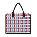 Red And Blue Argyle Pattern Print Canvas Tote Bag