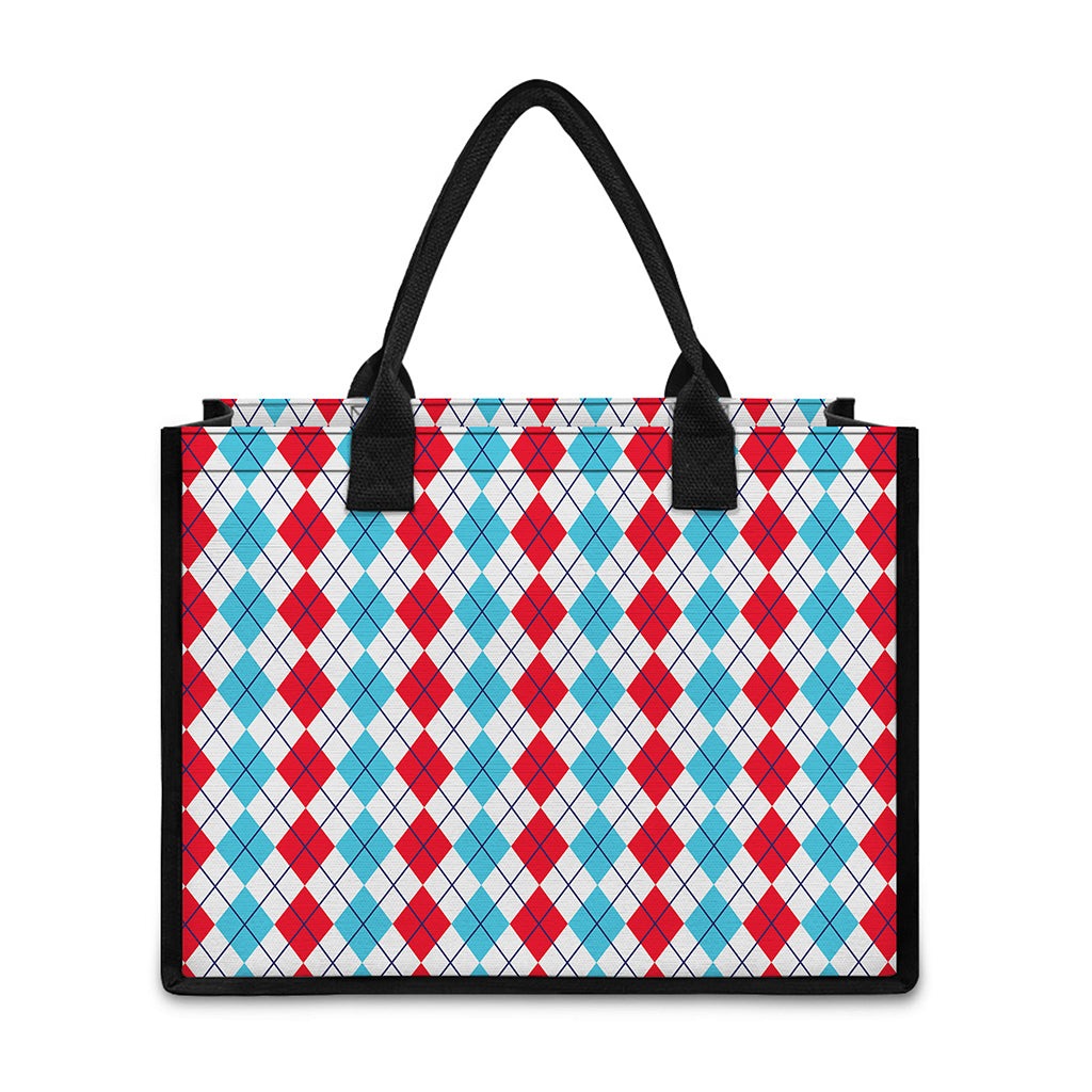 Red And Blue Argyle Pattern Print Canvas Tote Bag