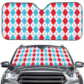 Red And Blue Argyle Pattern Print Car Windshield Sun Shade