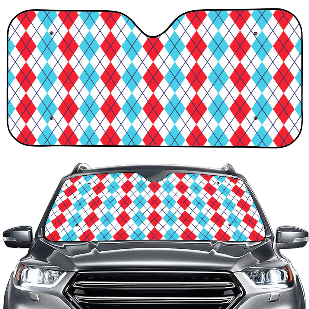 Red And Blue Argyle Pattern Print Car Windshield Sun Shade
