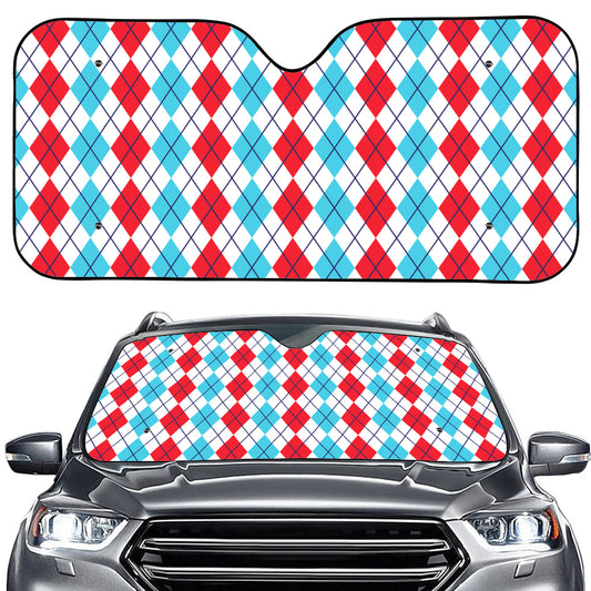 Red And Blue Argyle Pattern Print Car Windshield Sun Shade